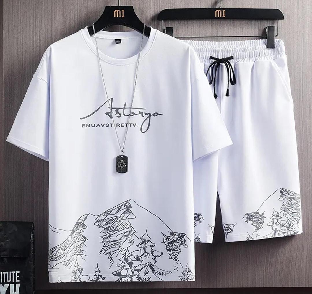 Men's Printed Polyester T-Shirt & Shorts Tracksuit - 2 Pcs Set