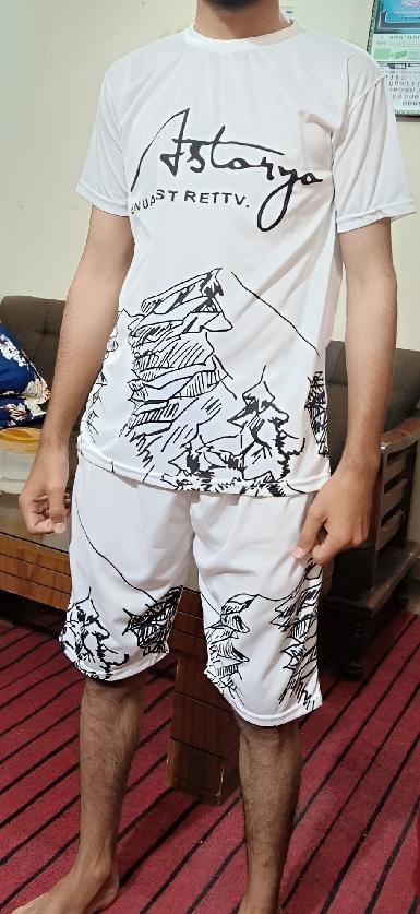 Men's Printed Polyester T-Shirt & Shorts Tracksuit - 2 Pcs Set